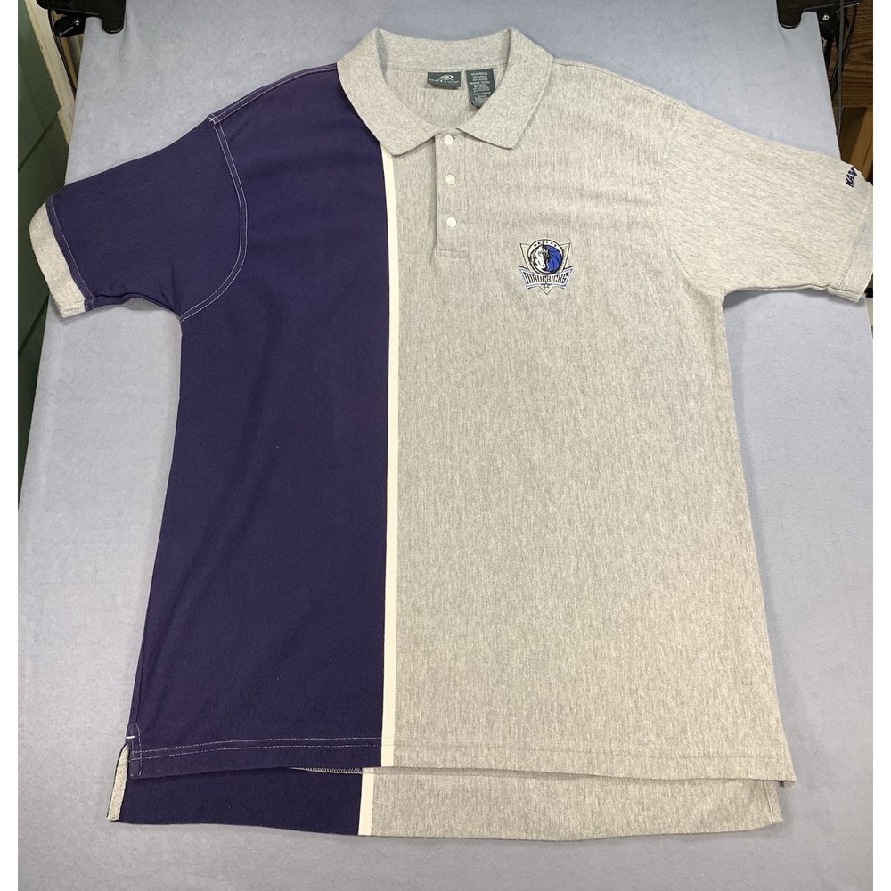 Dallas Mavericks Polo Shirt Mens XL White Embroidered Baggy NBA Y2K Colorblock